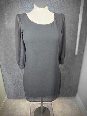 Elegant Black Dress With Sheer Sleeves & Cutout Back Size Medium By Want And Nee